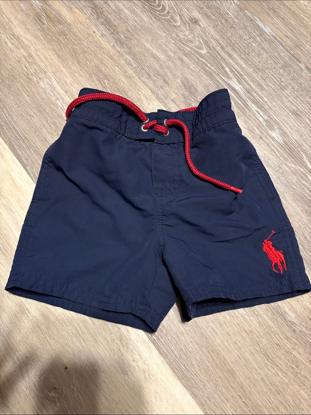 Polo by Ralph Lauren Navy Swim Trunks with Red Drawcord and Logo
